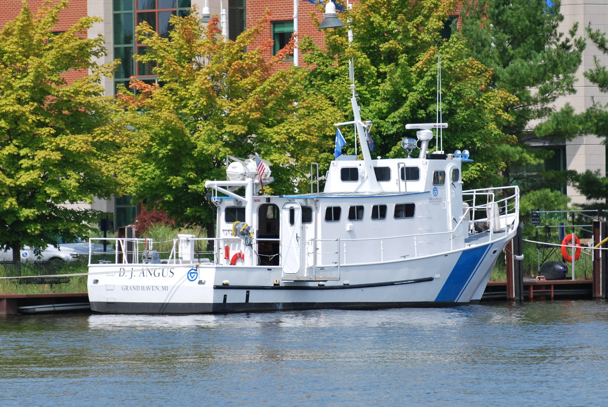 AWRI's second research vessel, the D.J. Angus, docks during a visit to Muskegon.